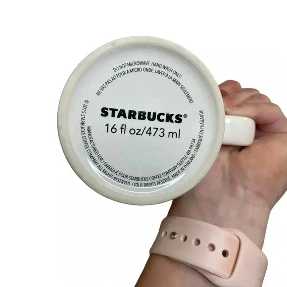 Starbucks 2015 White Gold Graffiti Lettering Ceramic Coffee Cup Mug 16 oz - Picture 7 of 7